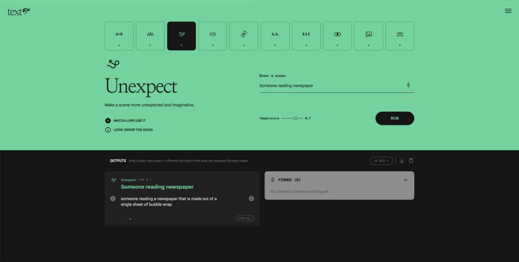 Google lance TextFX, l'IA de la créativité textuelle'interface de TextFX est simple et directe